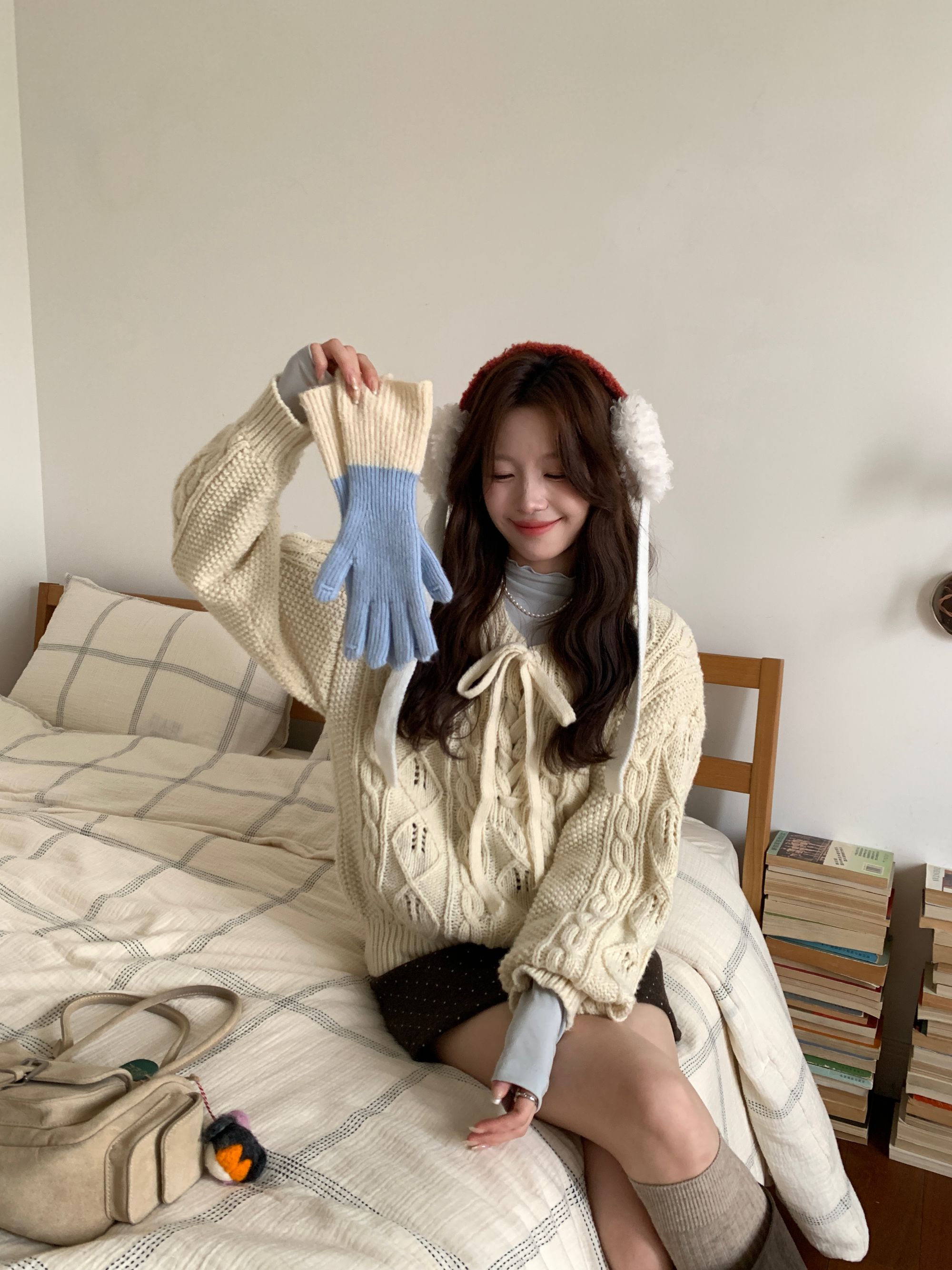 Even一雯【冬色沉迷】韩系高智感舒适百搭V领绑带温柔设计感毛衣