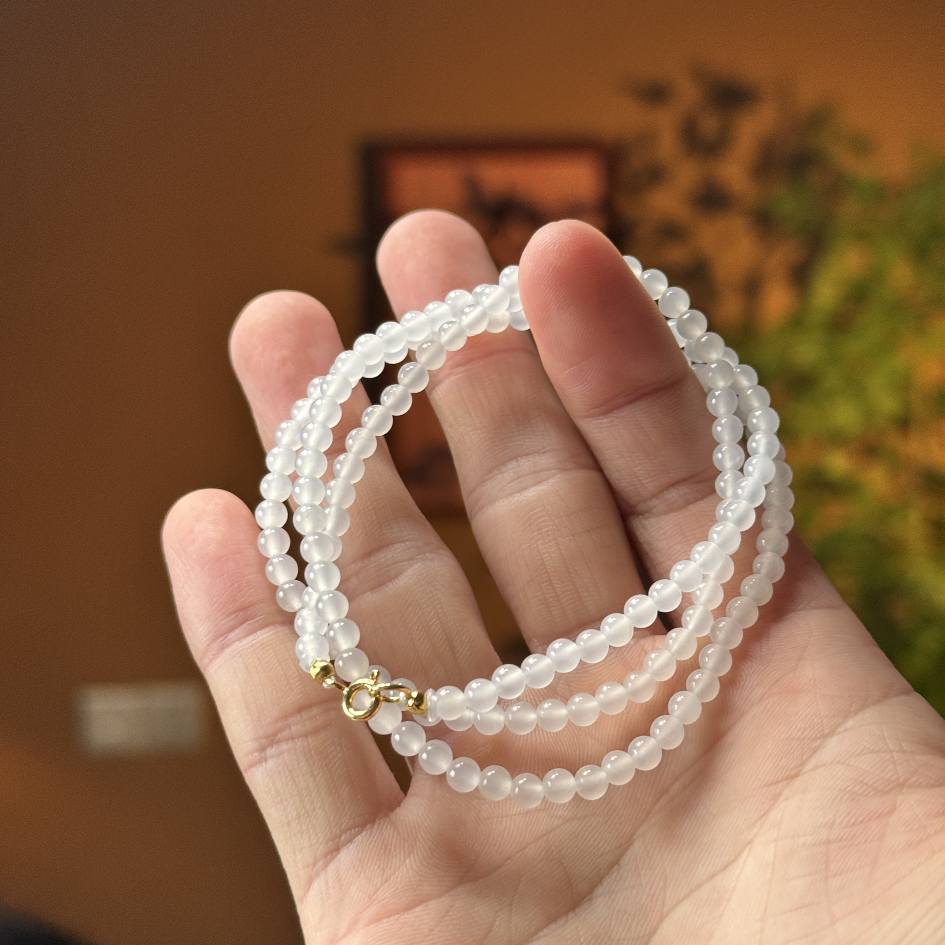 和田玉白玉卡4mm项链s925银扣头