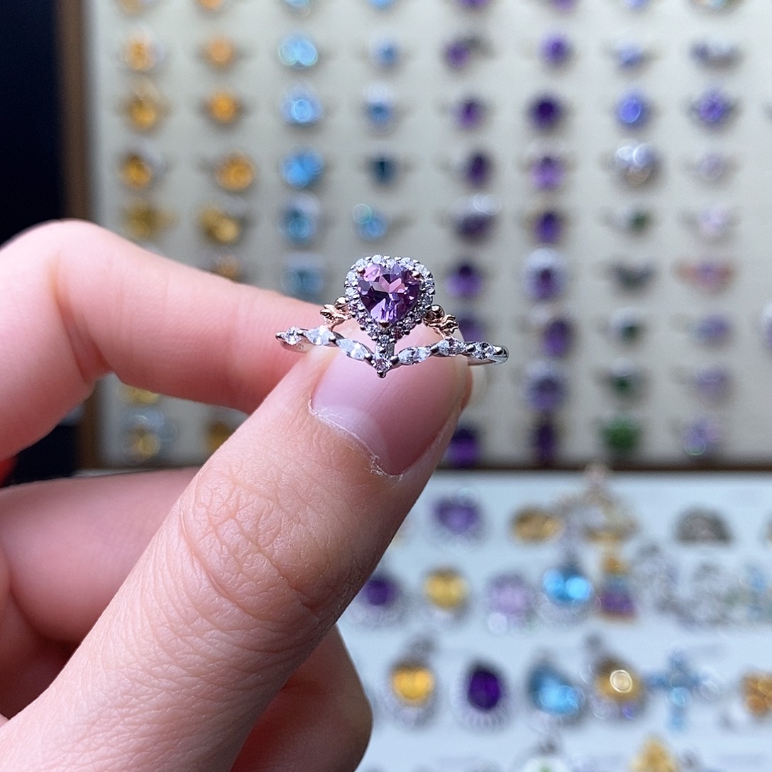 紫晶戒指银S925镶嵌（需要证书备注）