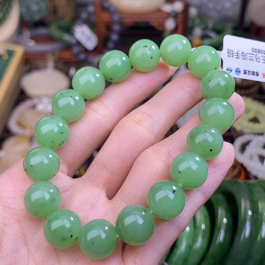 和田玉碧玉乌兰海毕业级手串12MM未镶嵌