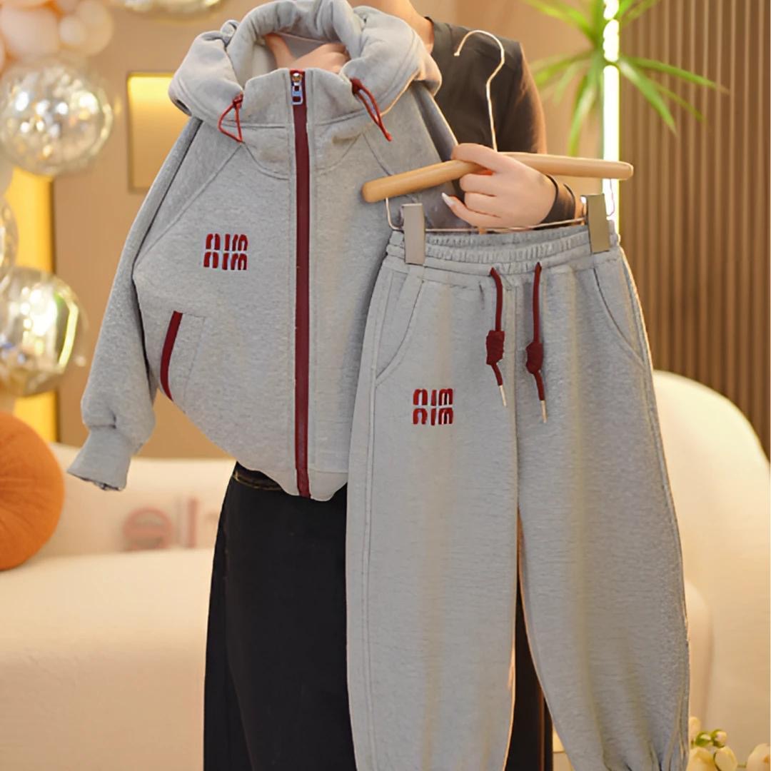 男童秋冬装新款儿童时尚休闲洋气连帽套装两件套