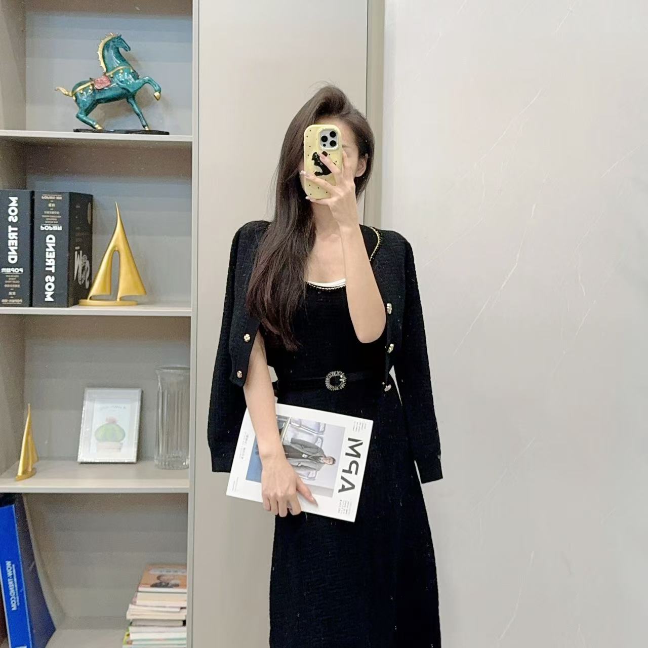 25039/25050新中式时尚收腰修身法式小众名媛设计感套装