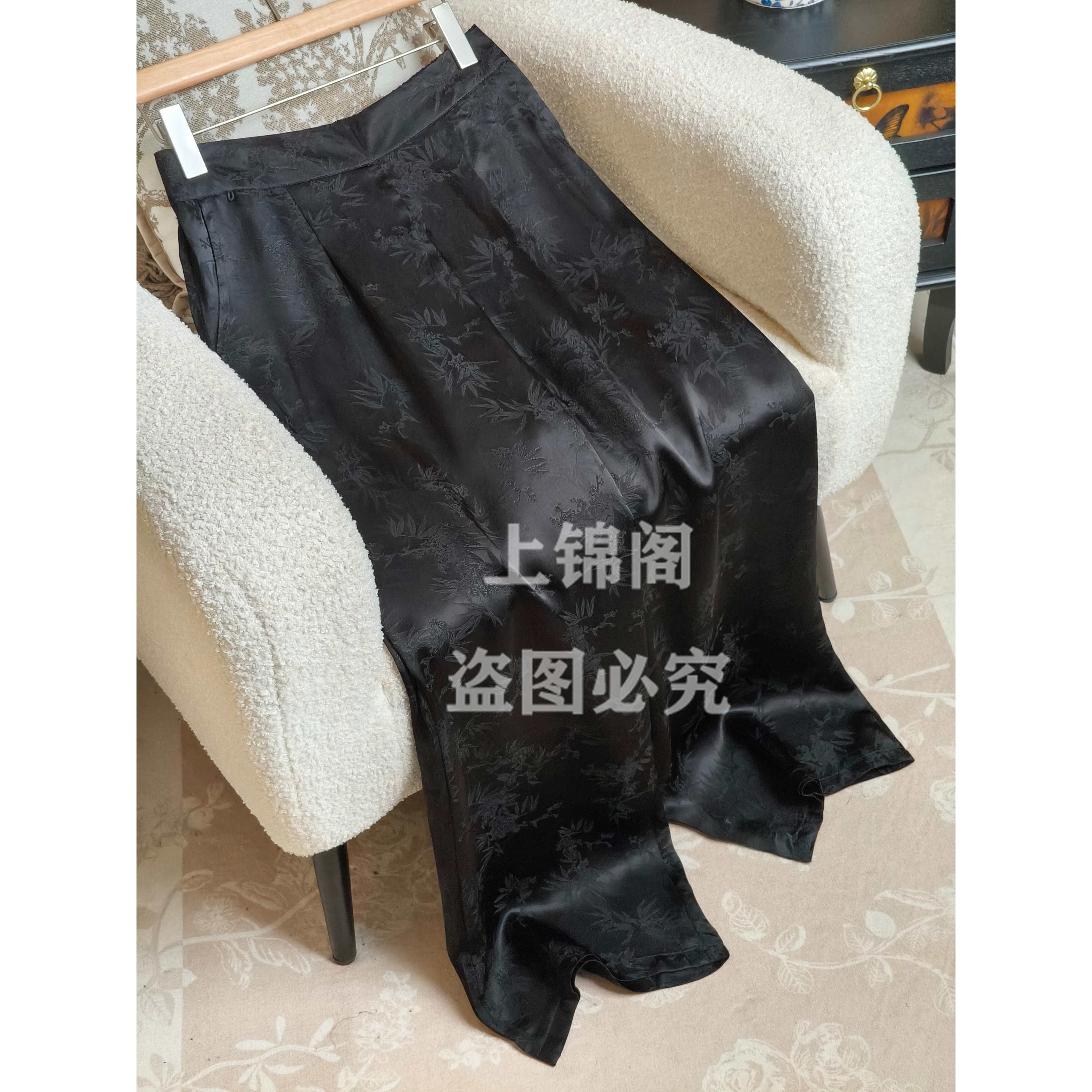 309新中式提花半松紧腰阔腿裤时尚休闲百搭夏薄款显瘦中国风女裤