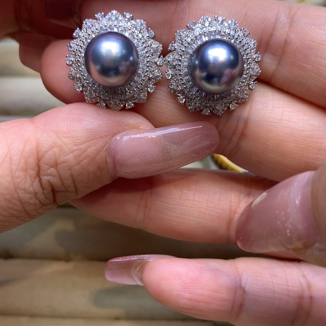 银S925镶嵌耳饰海水珍珠