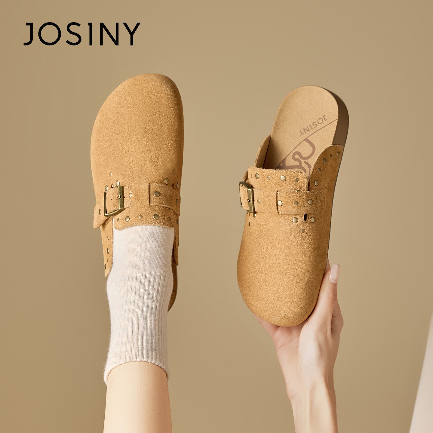 卓诗尼一脚蹬包头半拖鞋2026春季新款复古休闲勃肯鞋691A30161