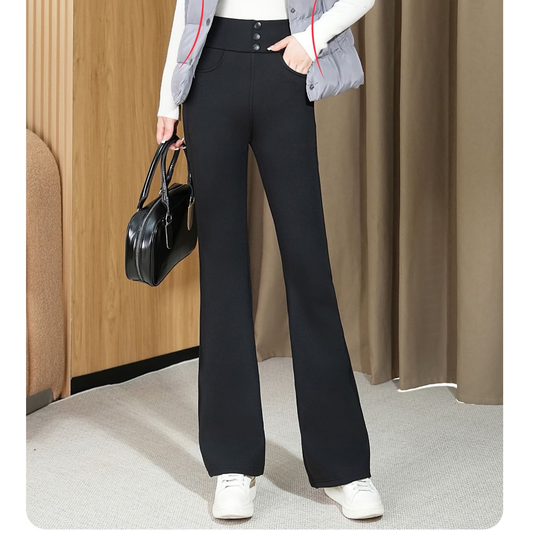 纪凡姬/9165-女士新款微喇裤秋冬加绒加厚高腰休闲裤子