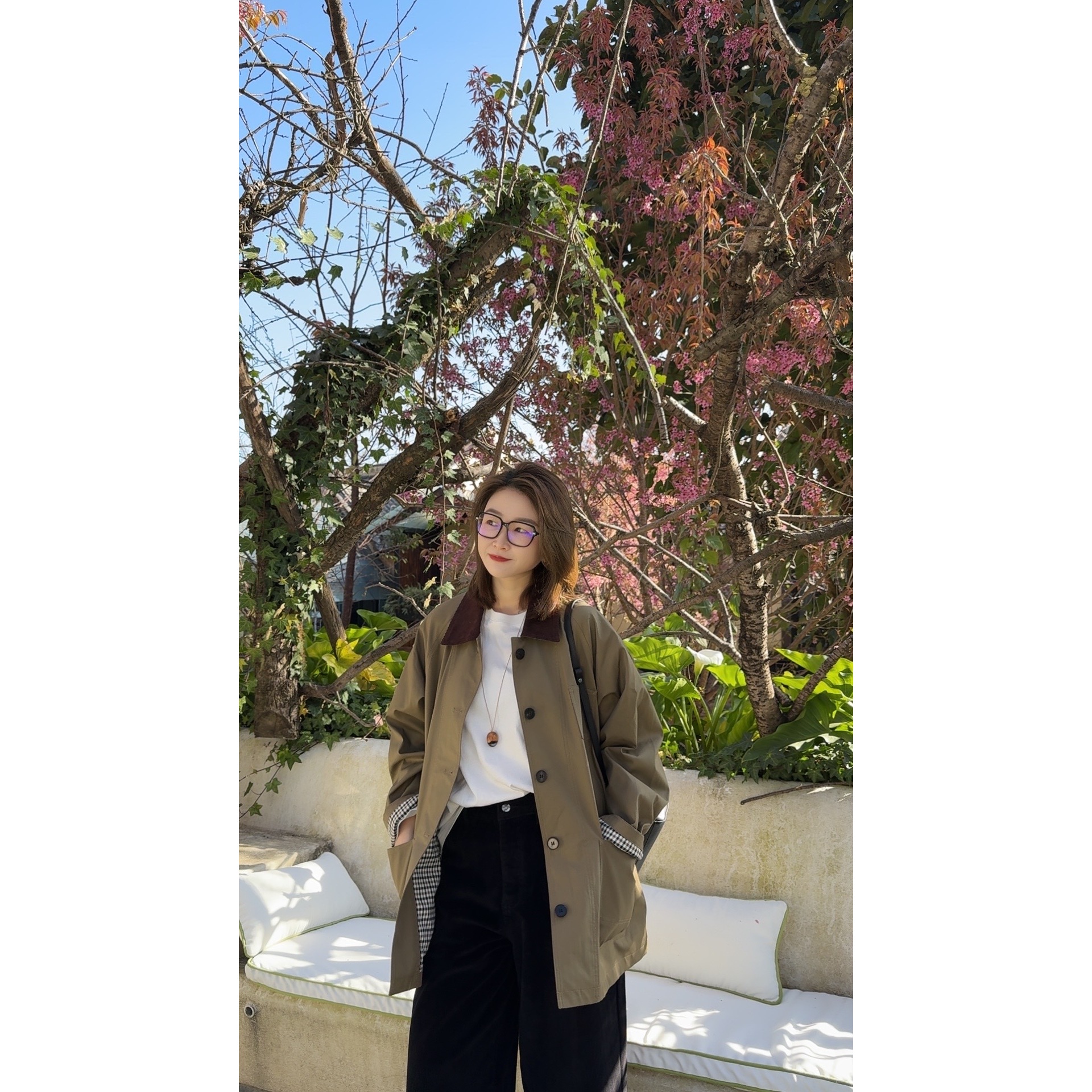 072 & RICE【木田】100纯棉 春季休闲翻领单排扣风衣外套 A-GGZ001