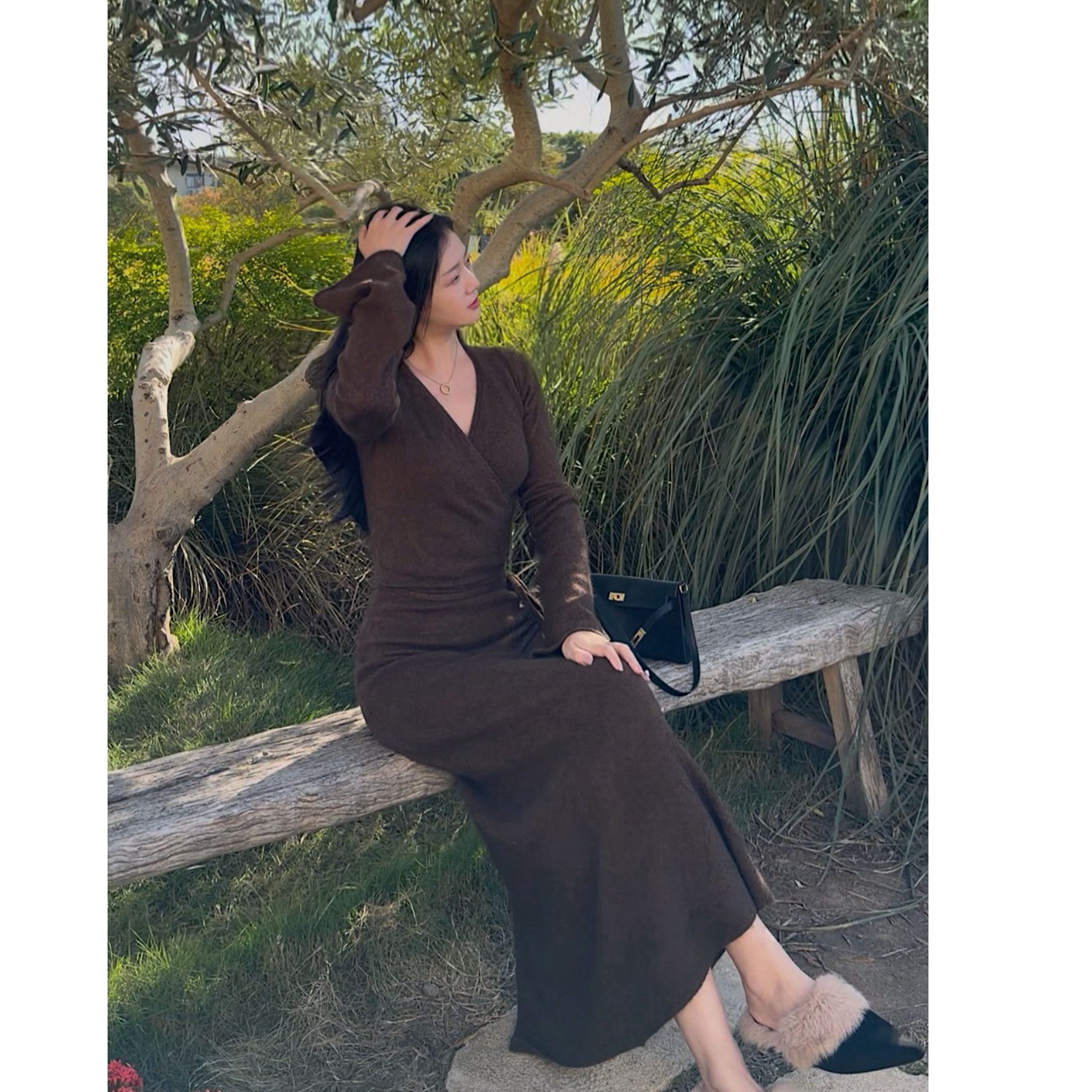 【板栗】小众设计师浣熊绒半片式绑带毛织套装显瘦时尚