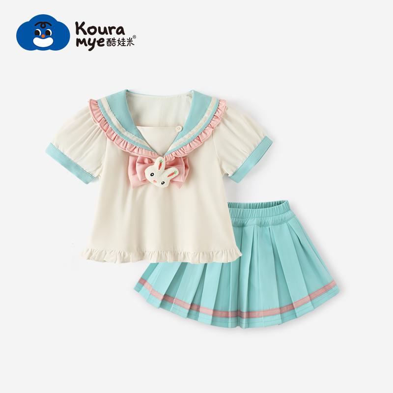 酷娃米夏款女宝休闲百搭舒适JK短裙套装50112