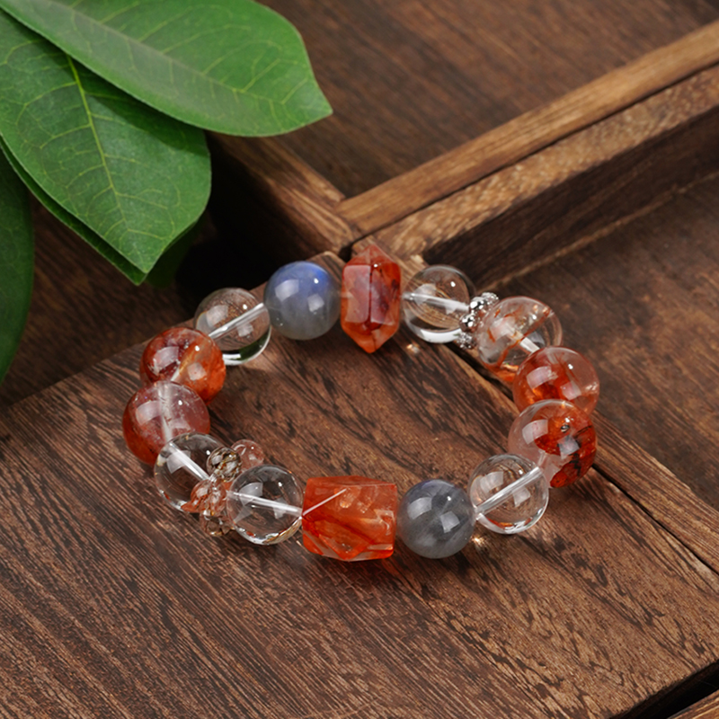 天然红胶花灰月光原创 复古轻奢设计款珠宝水晶手串珠宝饰品