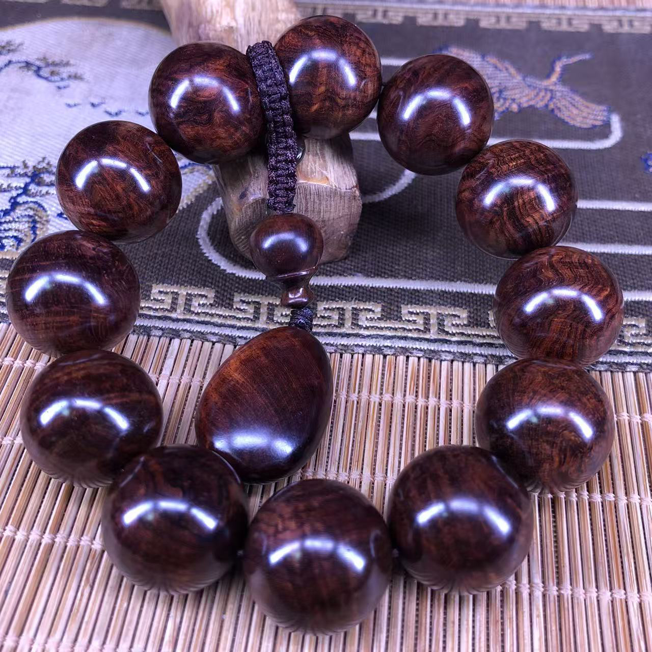 海南黄花梨顶级紫油梨老料千层水波褶皱闪电纹2.0精品手串