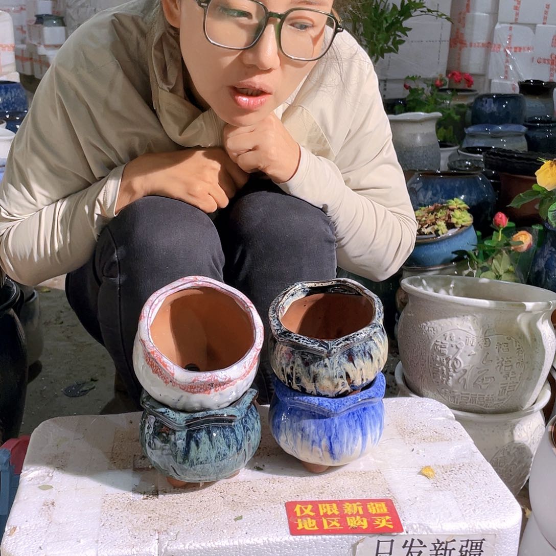 花口陶盆四个装口10高10
