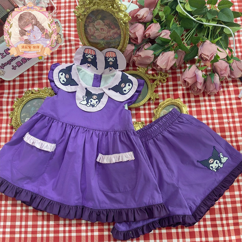 原创设计女童库洛米花瓣领套装