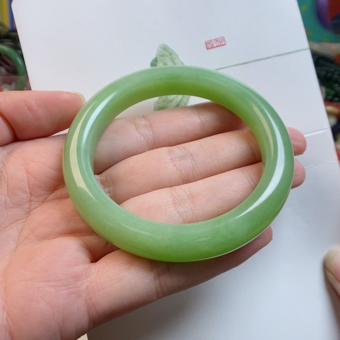 和田玉手镯未镶嵌起***455.8翠青