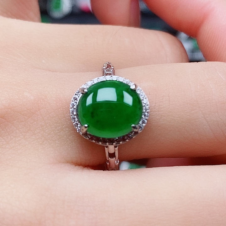 翡翠戒指银S925镶嵌戒指