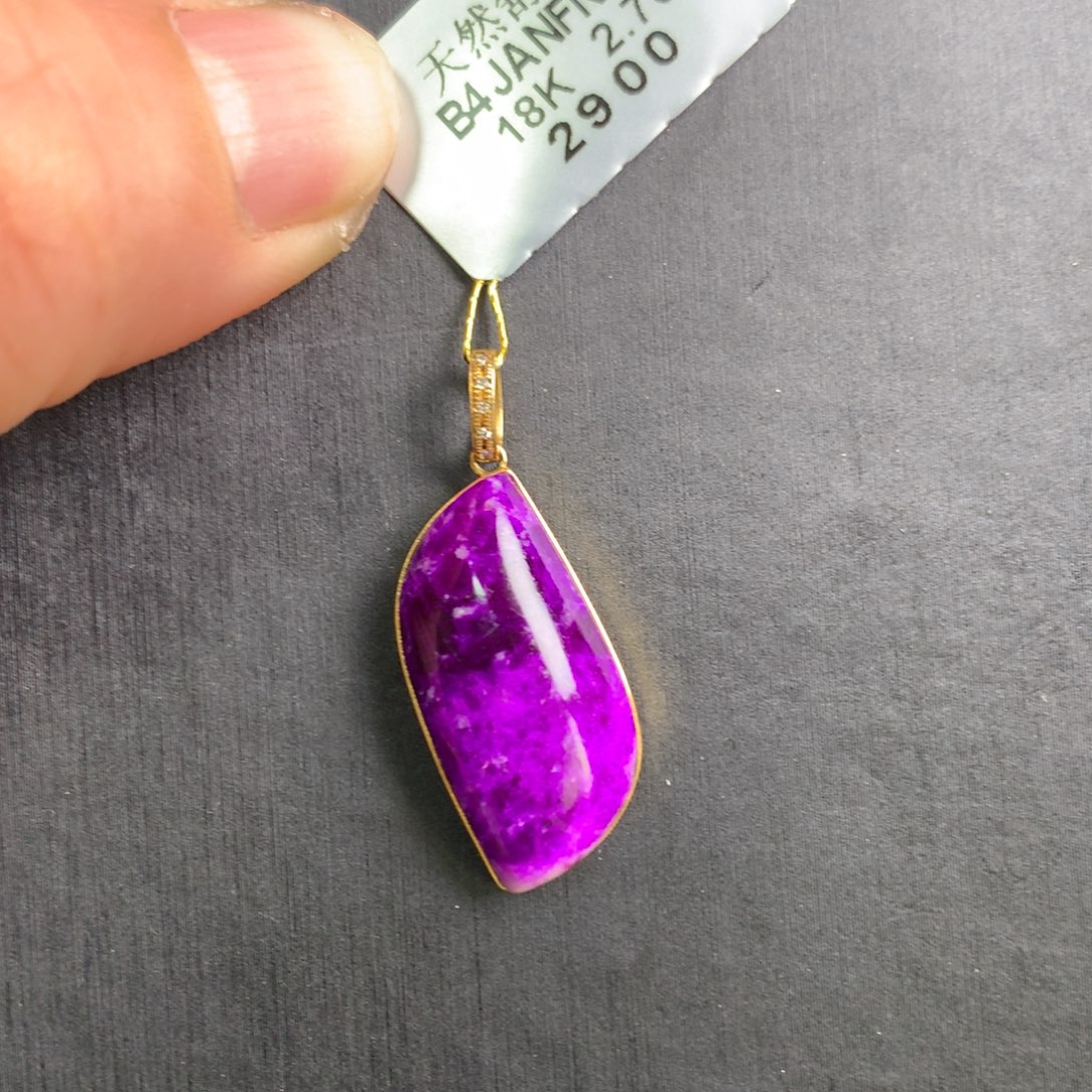 苏纪石（舒俱来）红丝绒吊坠18K金镶嵌