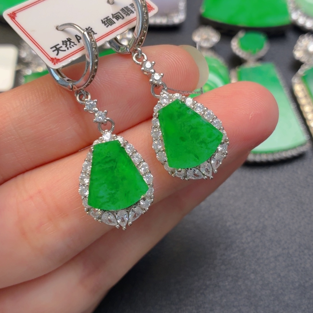翡翠银S925镶嵌吊坠(不含链)耳坠