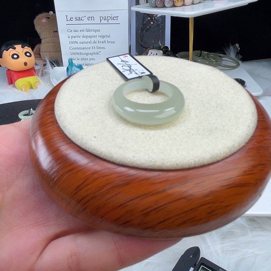 和田玉未镶嵌戒指U冰晴馒头片直径17.9mm