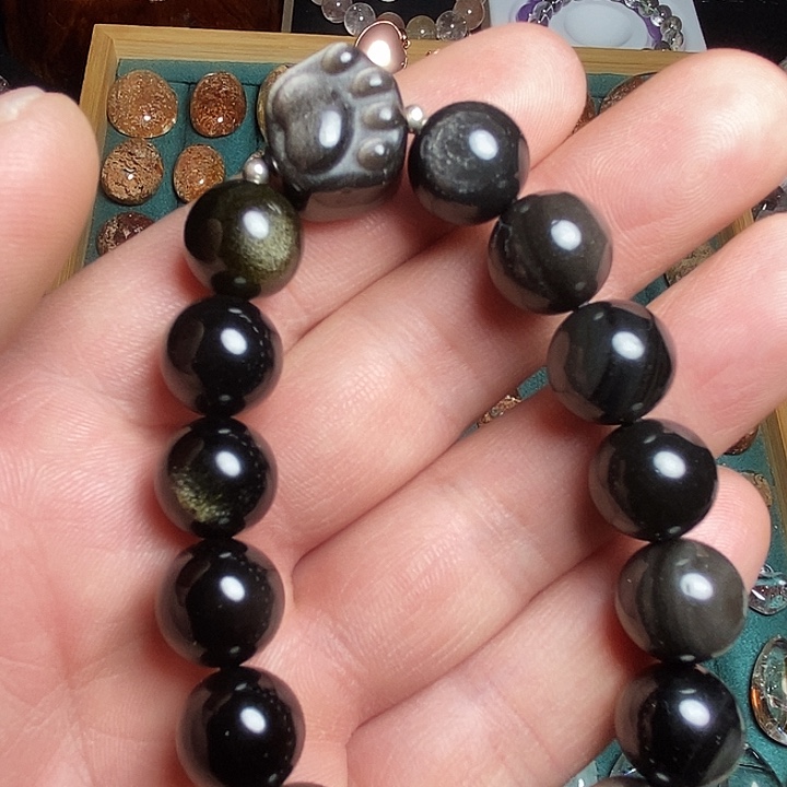 黑曜岩未镶嵌手串猫爪