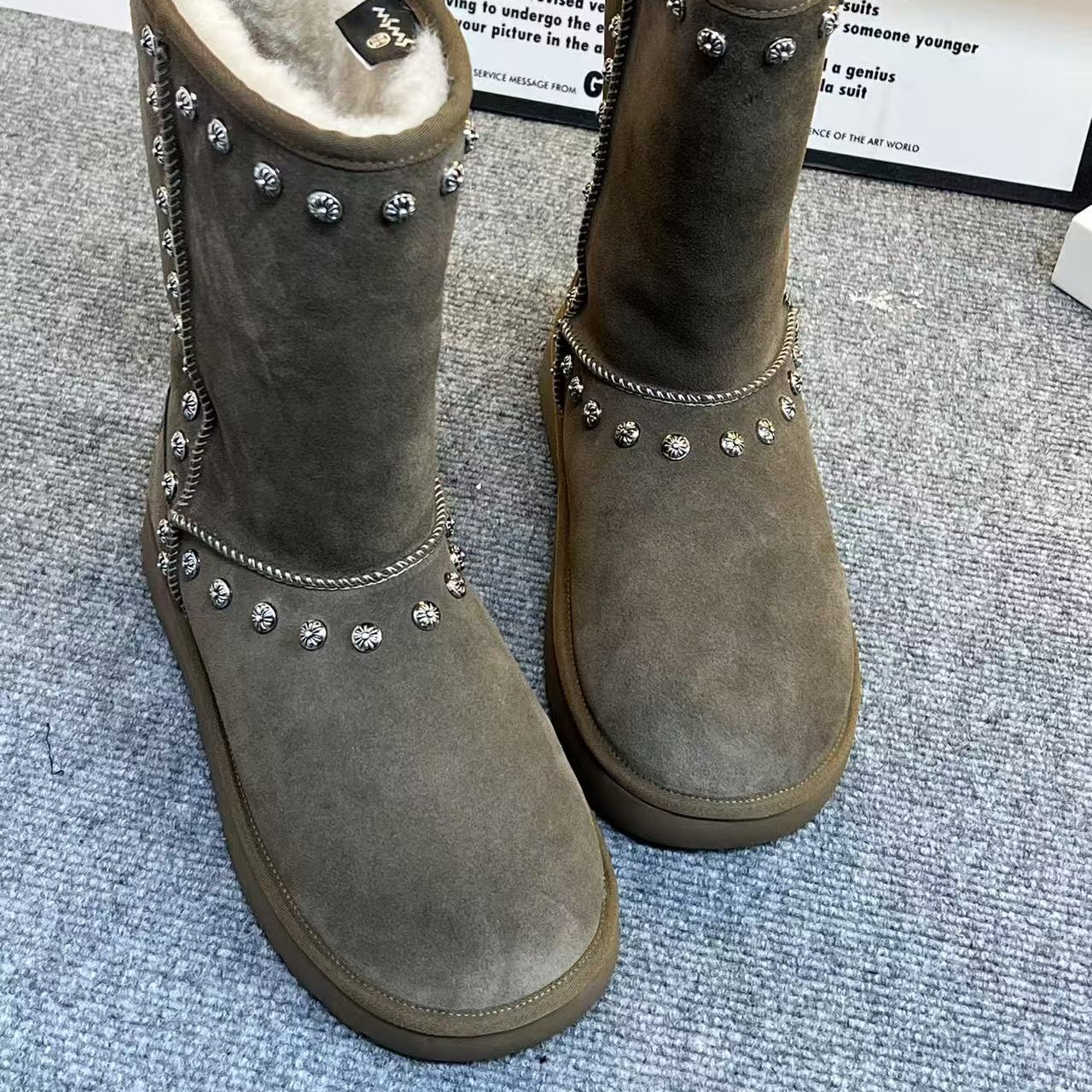 1110-1玛莎玛索2025冬新款时尚洋气重工铆钉磨砂皮雪地靴保暖防滑