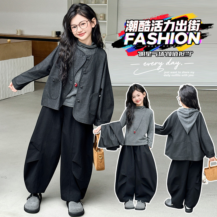 女童韩系高级感套装秋季2025新款女大童巨好看马甲三件套早秋穿搭