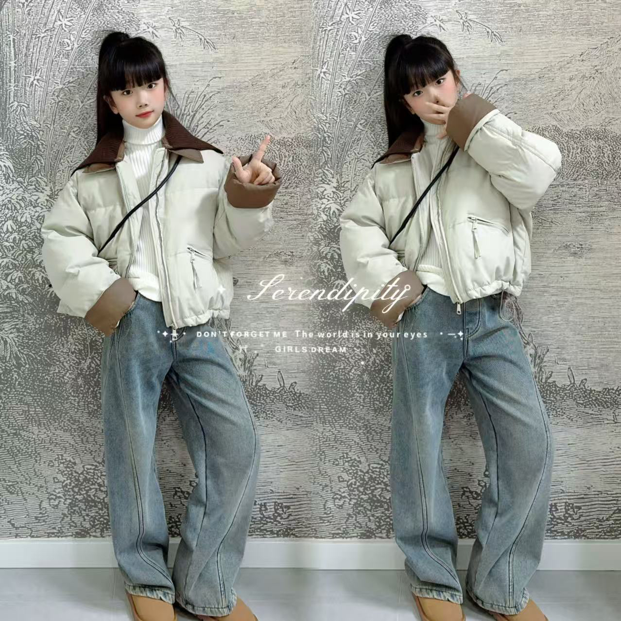 女童羽绒服冬季外套2025新款儿童白鸭绒上衣女孩加厚加绒牛仔裤
