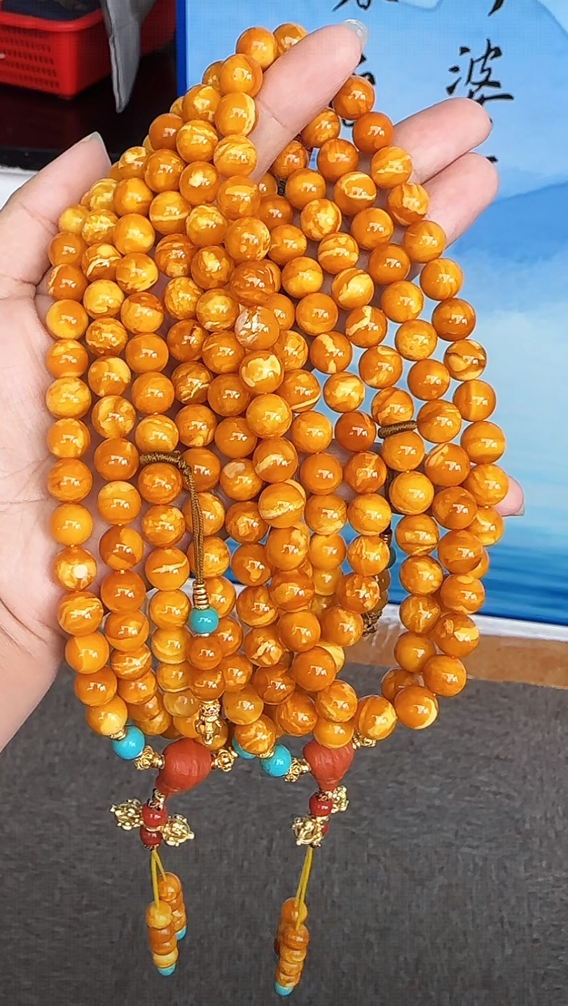 【齐福珠宝】9mm特级丹麦全瓷白石膏虎皮108佛珠(多样性发其一）