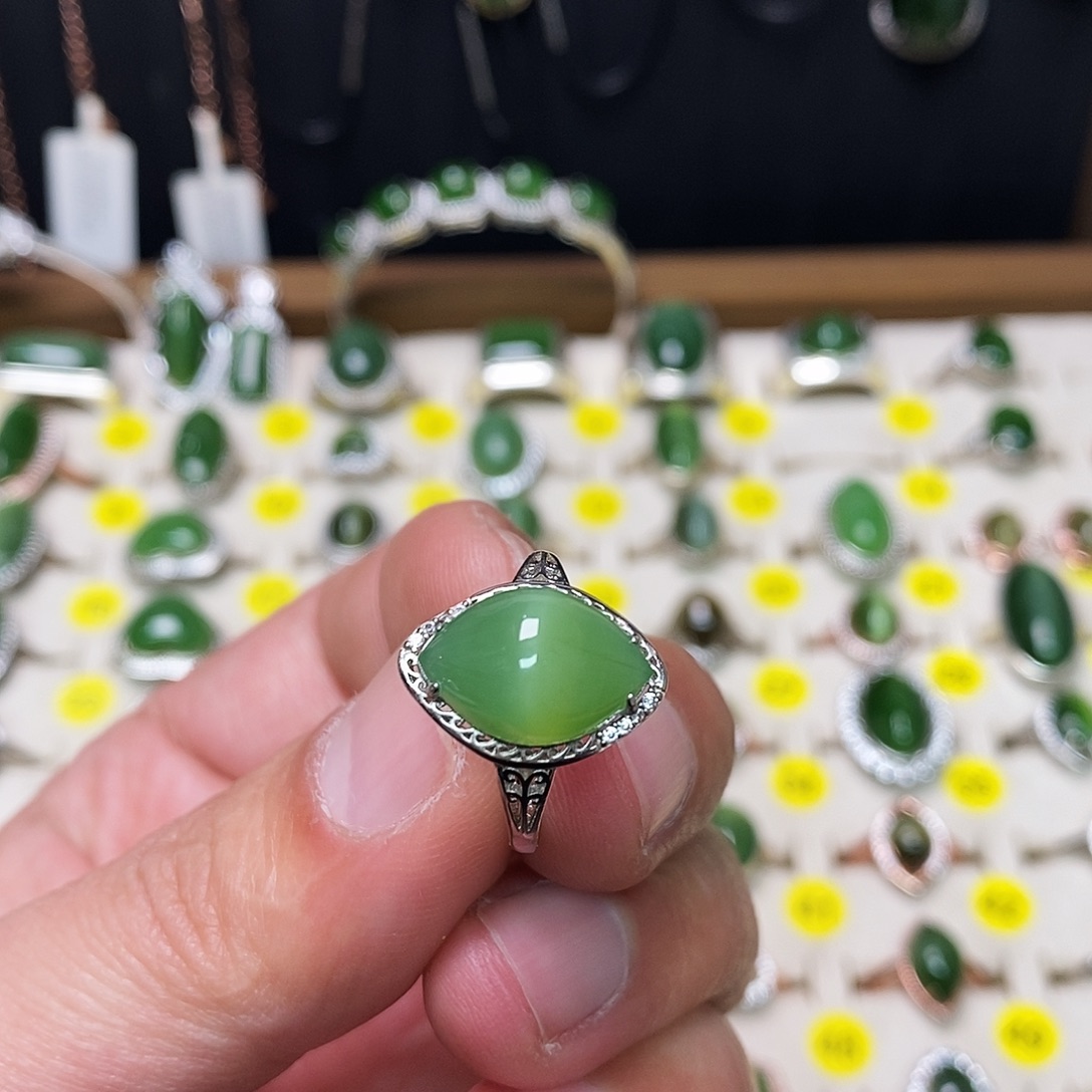和田玉（碧玉）银S925镶嵌戒指