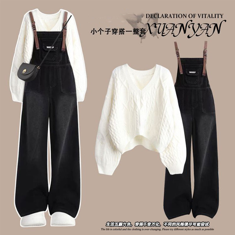 春季搭配一整套女2025新款学院风休闲背带裤小个子卫衣两件套装潮