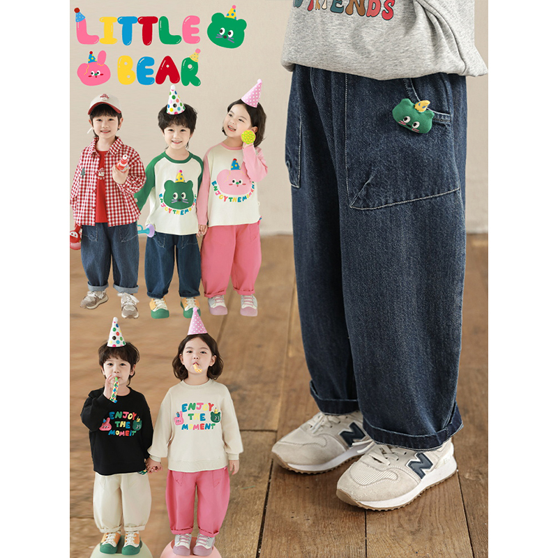 幼悠男童春季立体玩偶裤子儿童花脸熊女童休闲裤宝宝牛仔裤GN5128
