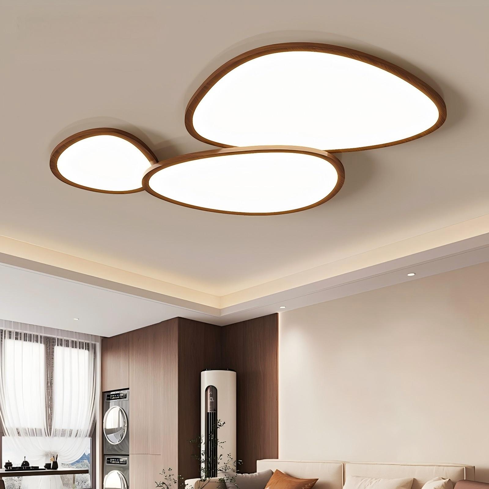 超薄客厅灯2025新款中古侘寂风胡桃木纹鹅卵石简约现代卧室吸顶灯