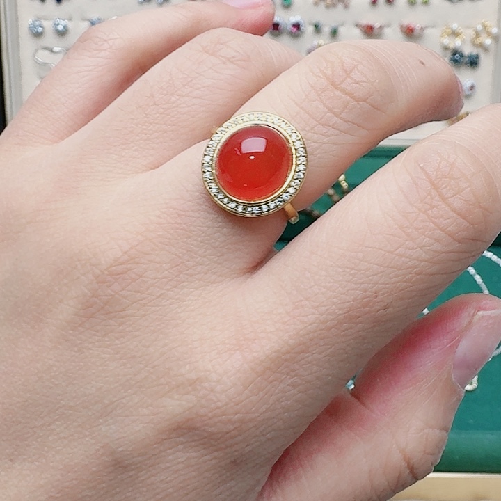 南红玛瑙戒指银S925镶嵌戒指834