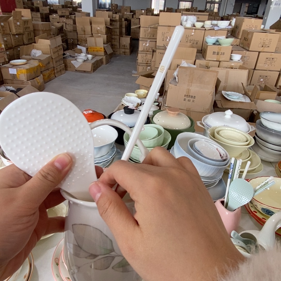 瓷金边筷子10双 筷子筒1个 米饭勺一个纯白 福利款