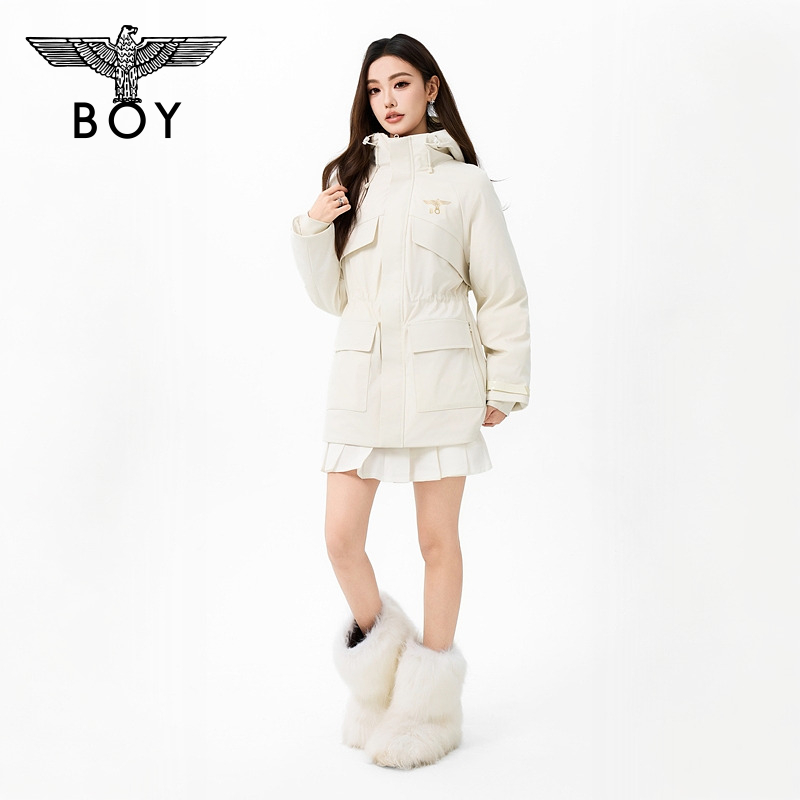 【月光手书】BOY LONDON中长款羽绒服女款收腰连帽外套90绒W70908