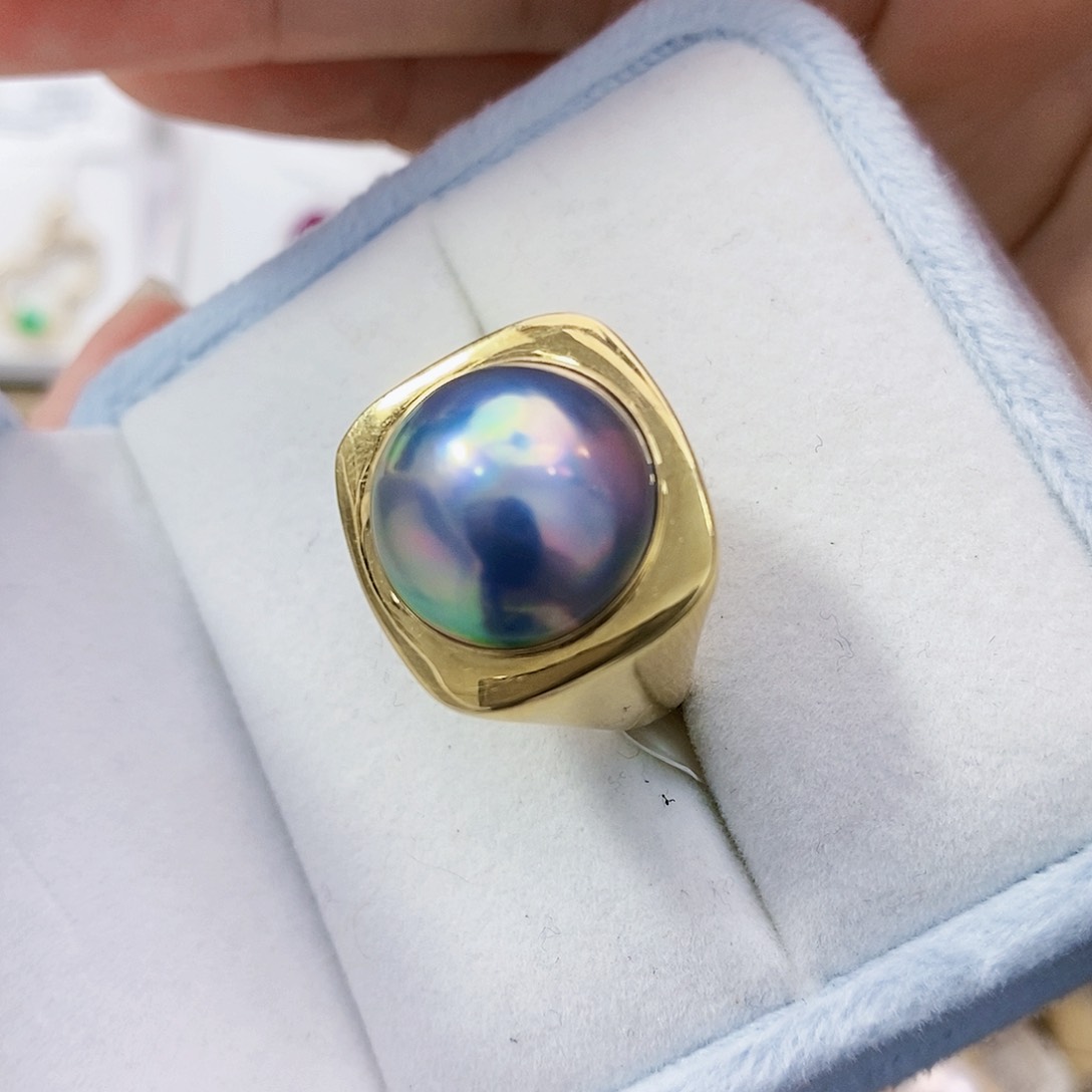 拼合珍珠（马贝珠）日本原装极光仙境马贝戒指18K金镶嵌