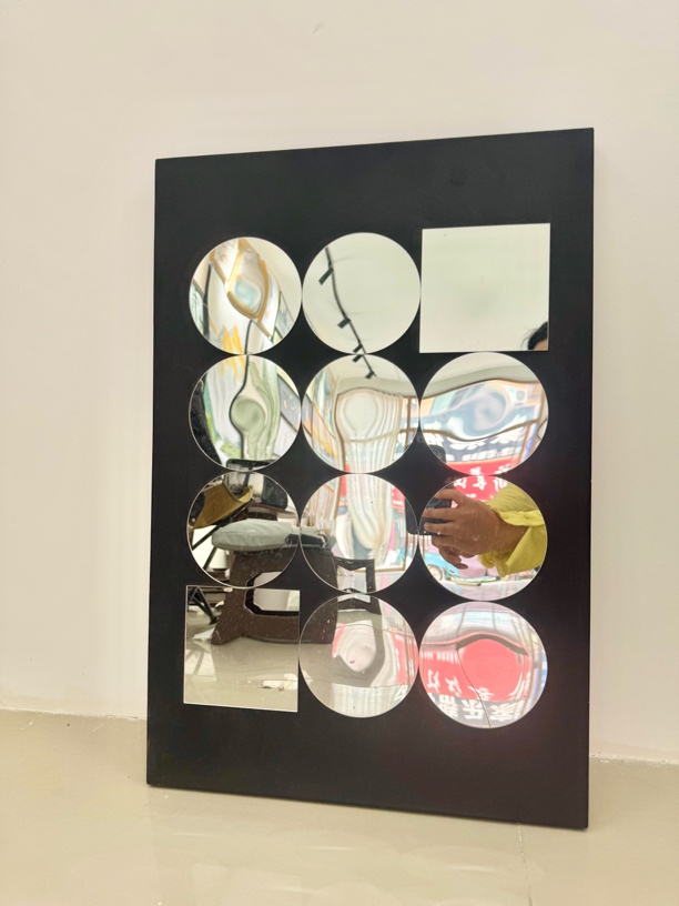 北欧小众风皮革装饰镜子装饰画客厅沙发背景墙艺术摆画