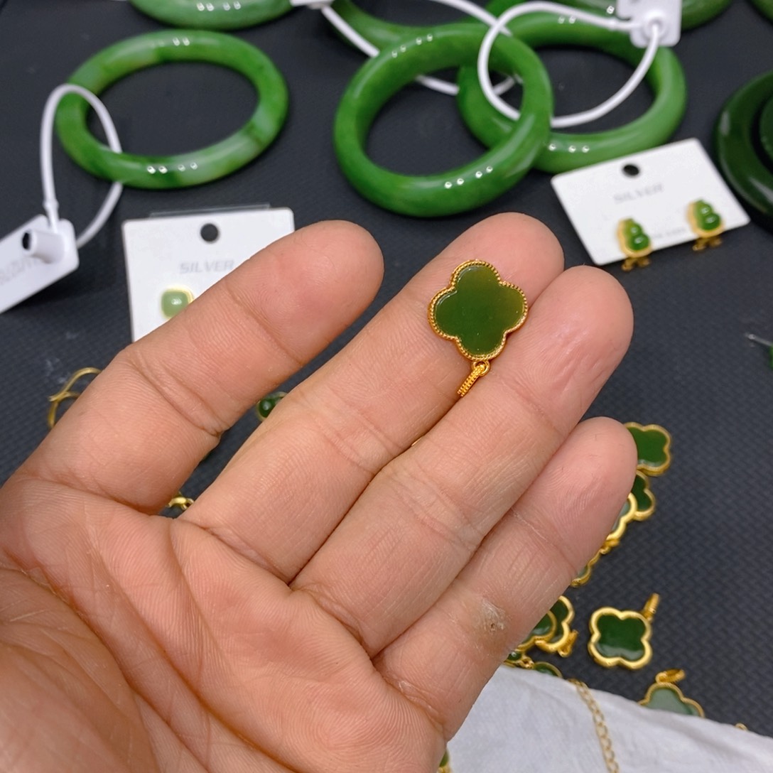 和田玉（碧玉）手链银S925镀金镶嵌