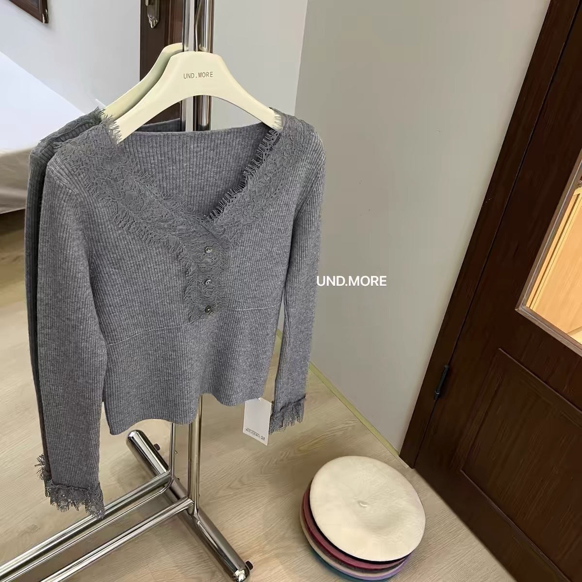 法式V领拼接毛针织衫秋季开衫百搭韩版纯色毛衣修身上衣长袖