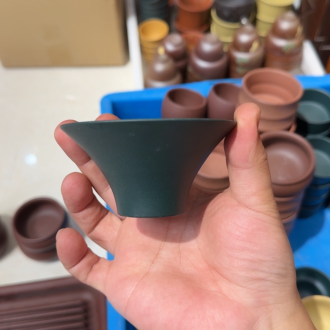 紫砂茶壶斗笠杯绿泥