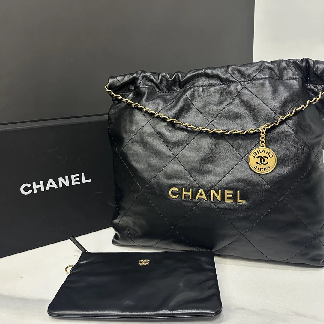 95新 Chanel/香奈儿 黑金22bag包中号芯片35cm/0995110704
