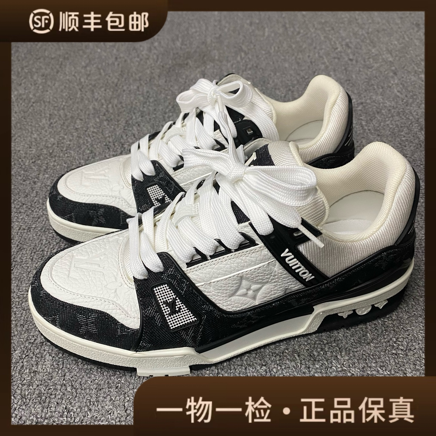 95新 LouisVuitton/路易威登 98新/38码/黑牛仔trainer鞋/BF01791