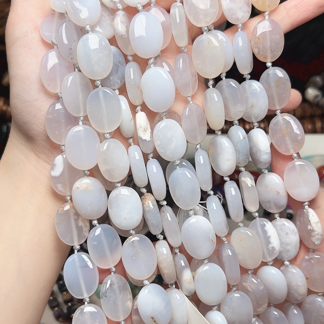 玛瑙/玉髓合金珠宝半成品u365。 荔枝冻椭圆一条随行15mm