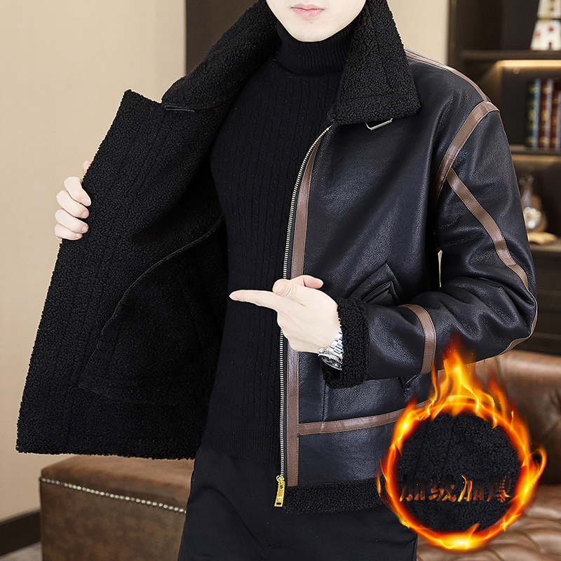 海宁皮衣外套男士冬季加绒加厚保暖皮夹克修身潮流男款冬款外套