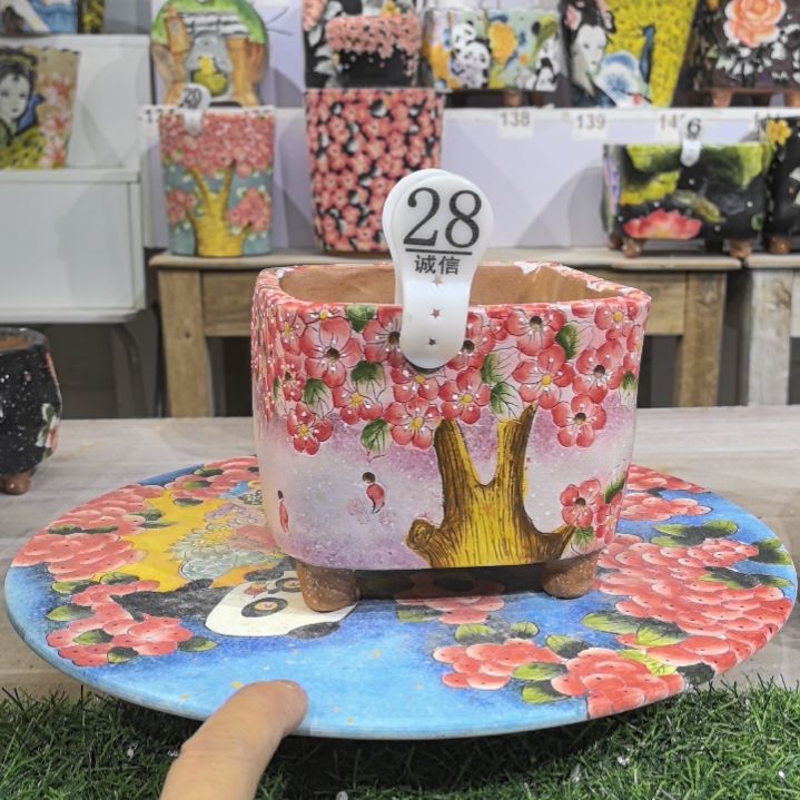 红泥花盆景德镇陶瓷