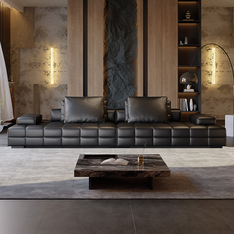 劳伦斯直排真皮沙发意式极简客厅别墅大小户型大平层猫抓皮艺沙发
