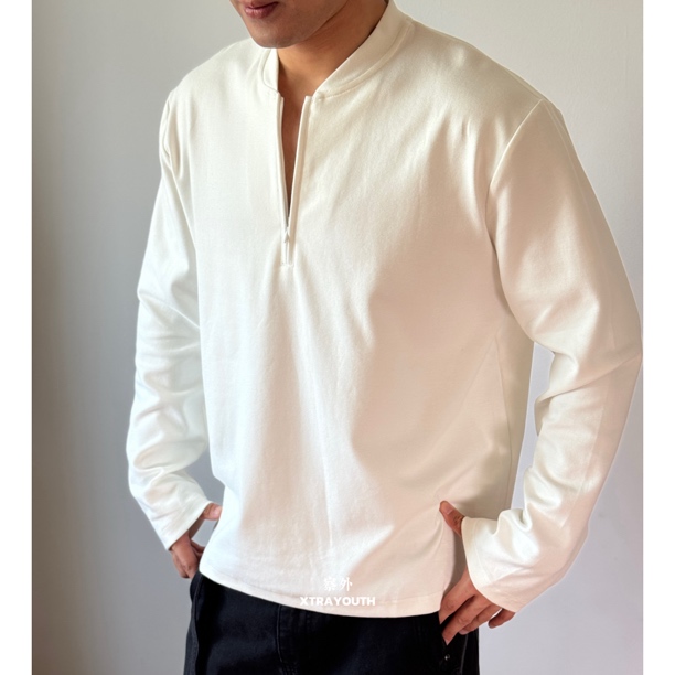 察外XY【立领半拉链】磨毛弹力棉tee长袖宽松长袖百搭运动休闲纯色