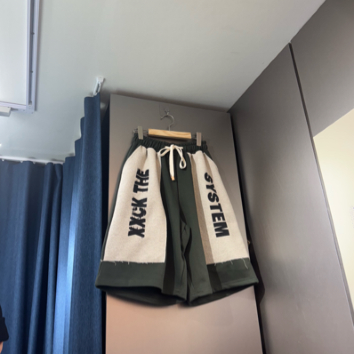 拼布英文短裤宽松重磅夏季纯棉慵懒感男女同款中裤-D3771