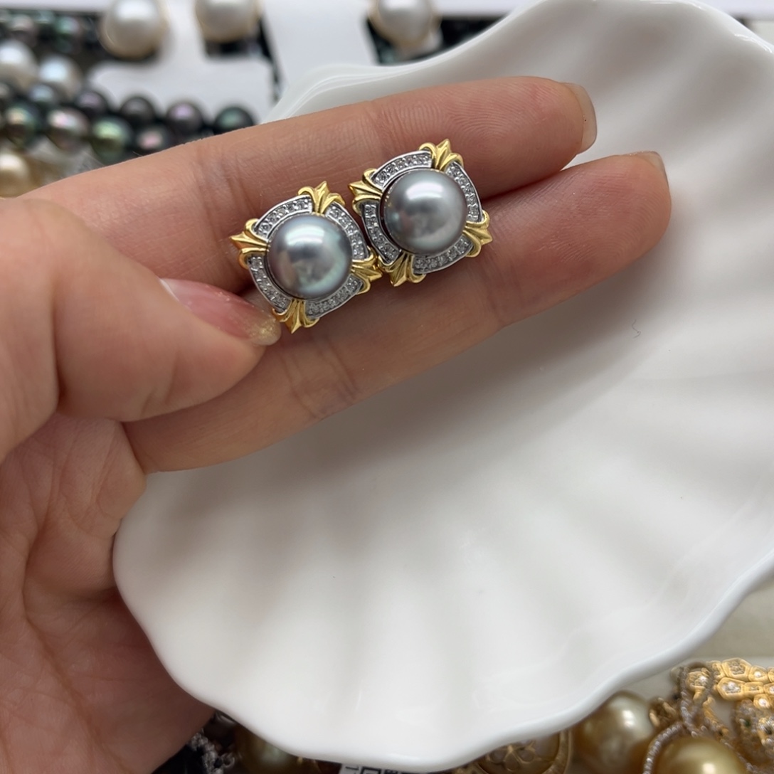 海水珍珠耳饰银S925镶嵌