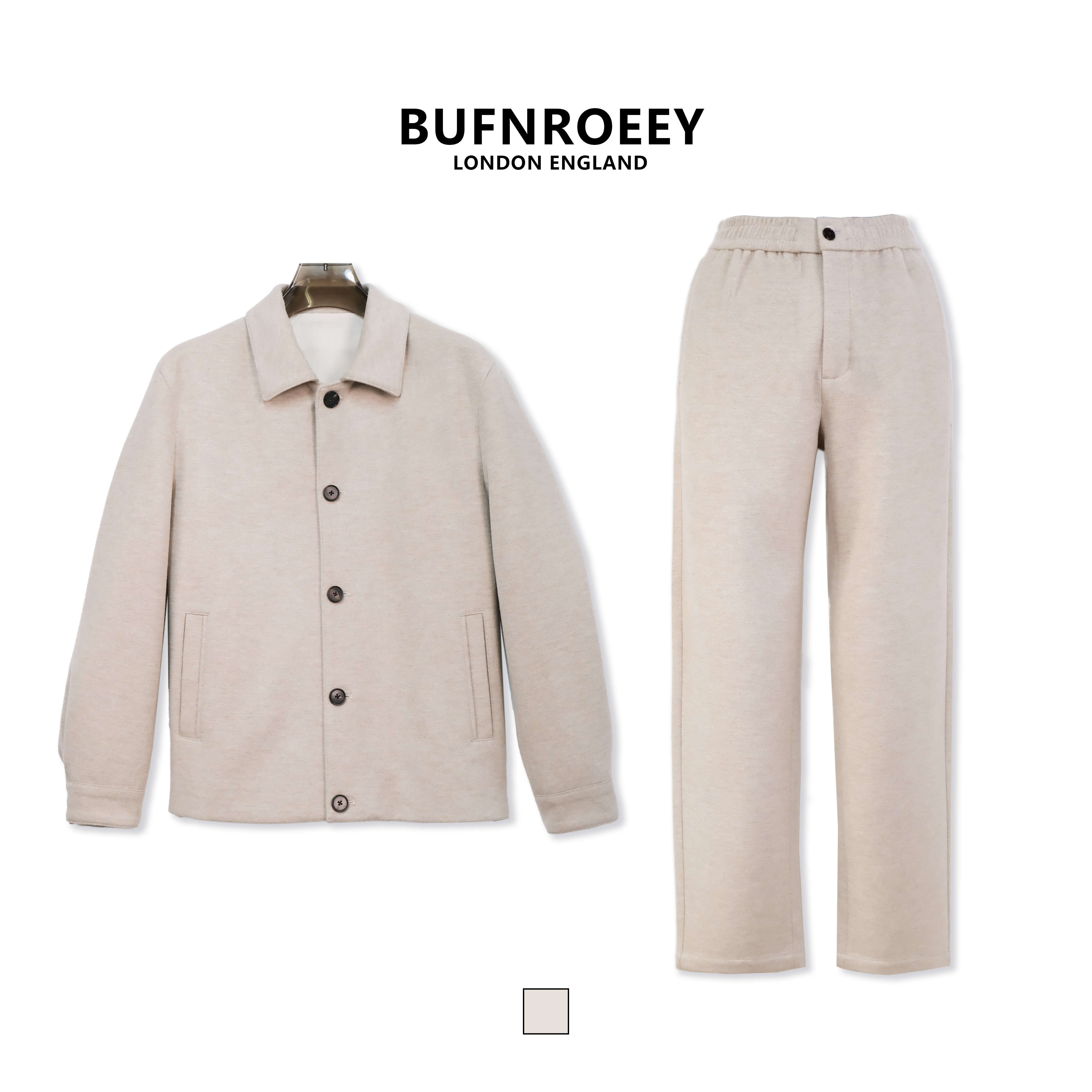 BUFNROEEY【鹅绒套装】杰N亚同款 山羊绒桑蚕丝老钱风 休闲男士长袖