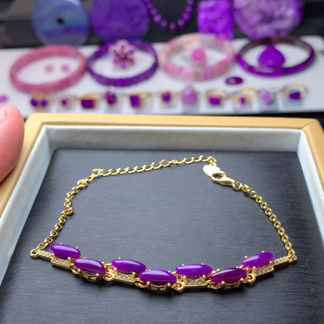 苏纪石（舒俱来）手链银S925镀金镶嵌